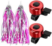MZELQ Bicycle Bell 2 Pcs Mini Bike Bells with 2 Pcs Bike Streamers, Cute Clear Crisp Sound Bike Accessories Ring Bell for Girls Boys Kids Children (2 Pcs Red)