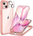 CENHUFO Compatible with iPhone 13 Case Built-in Glass Screen Protector with Camera Lens Protector, 360°Full Body Heavy Duty Protective Phone Case for iPhone 13 case Shockproof -Pink