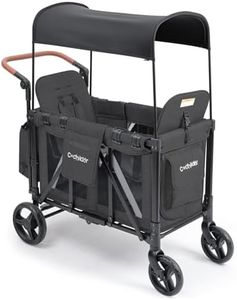 Cochildor Wagon Stroller for 2 Kids, Foldable Stroller Wagon with 2 High Seats, 5 Point Harness, Removable Canopy, Adjustable Handle Bar, Dark Grey