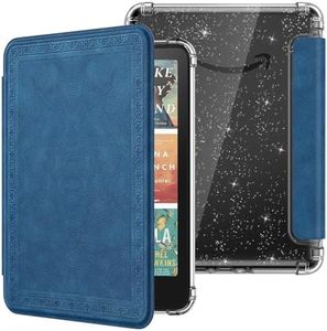 MoKo Case for 7" Kindle Paperwhite 12th Gen 2025/2026 & Kindle Colorsoft 2024/2025,Glitter Clear Kindle Case, Flexible Clear Soft TPU Back Cover Light Shell with Auto Wake/Sleep, Blue Vintage Twill