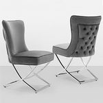 LOULENS Elegance Velvet Dining Chairs Set of 2, Luxurious Upholstered Tufted Dining Room Chairs, Glam Royal Velvet Accent Chairs with Stainless Steel Legs, Dark Grey