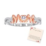 925 Sterling Silver Mom Nana Sister Daughter Bestie Ring for Women I Love You Forever Mothers Day Christmas Birthday Rings Jewelry Gifts (Mom, 7)