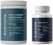 Evernate Shilajit Capsules + Collagen Peptides Powder Bundle – Pure Himalayan Organic Shilajit for Men and Women, Hydrolyzed Collagen Protein for Energy, Vitality, Hair, Skin, Nails, Joint Support | Non-GMO, Organic, 60 Capsules & 300g