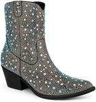 Zzheels Women's Rhinestone Boots Sparkly Cowboy Boots for Women Pointed Toe Ankle Sparkly Cowgirl Boots Chunky Heels, 2.36"black, 10.5