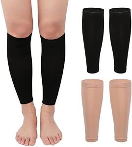 Angzhili 2 Pairs Calf Compression Sleeves for Men & Women,Footless Compression Socks for Leg Support,Shin Splint,Pain Relief,Travel,Running,Yoga and Fitness (Medium, Black+Skin)