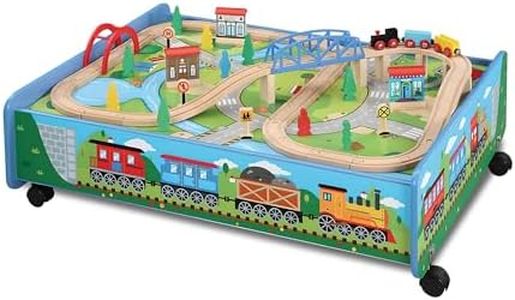 62 Piece Wooden Train Set with Train Table/Trundle - BRIO and Thomas & Friends Compatible