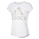 adidas Girls' Big Short Sleeve Scoop Neck Tee T-Shirt, White BOS Foil Rainbow, Medium