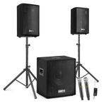 VONYX VX1015BT 2.1 PA System Package – Vocalist PA System for Singer with 15” Subwoofer, 2x 10” Speakers & Dual Wireless Microphone – Bluetooth, USB/SD MP3 Player, Speaker Stands & UHF Mics