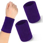 Greoer Purple Sports Wristbands, 2 Pieces Elastic Cotton Sweat Bands Wristbands for Men&Women, Absorbent Black Sports Wristbands for Basketball, Baseball, Football, Tennis, Running Sport