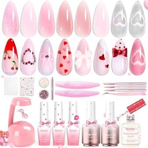 Beetles Builder Gel Nails Kit with UV Lamp,Cat Eye Gel Nail Polish,Base Top Coat,Pink Building Gel,for Thickening Strengthening Building Instant Apex,Beginner DIY Salon at Home Gifts for Women
