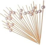 200 Counts Pearl Cocktail Picks, Handmade Cocktail Toothpicks for Appetizers Picks, Bamboo Cocktail Skewers for Wedding Party Drinks Fruit Sandwiches Barbeque Snacks 4.7 Inch (White)