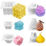 6 Pack Silicone candle molds, MaehSab 3D Bubble Cube Wax Candle Making Mold, Diamond Cube Rose Onion Pinecone Candle Mould for Candle Handmade DIY