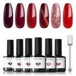 Modelones Red Gel Nail Polish 6 Colors Ruby Sparks Collection Popular Glitter Gel Polish Cat Eye Burgundy Red Sparkle Bloody Red Nail Polish Kit Art, DIY Home Salon Gifts for Women