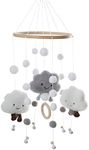 Cute Baby Crib Mobile, Felt Cloud Baby Crib Hanging Rotating Toys, Baby Bed Felt Baby Ceiling Mobiles Baby Nursery Pink White Neutral Decoration