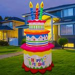 Trystway 6FT Inflatable Happy Birthday Cake with Candles Outdoor Decorations Blow Up Lighted Holiday Party Display Yard Lawn Patio Decorations Colorful Home Celebration