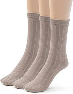 Silky Toes Rayon from Bamboo Ribbed Crew Socks for Boys Girls, Casual School Uniform 3 or 6 Pk Seamless Socks (Extra Small (6-7), Khaki)
