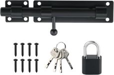 Sayayo 7 Inch Sliding Door Lock with Padlock, Heavy Duty Door Latch Outdoor, Stainless Steel Sliding Gate Latch, Black Barrel Bolt Lock for Wooden Gates and Garden Shed