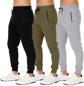 MONEY JONES ESSENTIALS Sweatpants for Men 3 Pack Joggers - Men's Athletic Sweatpants with Pockets & Zipper - Running Jogging Workout Pants, Light Grey/Green/Black, Small