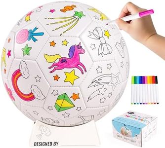 EVERICH TOY Kids Soccer Ball Size 3 with Washable Markers, Toddler Arts and Crafts Soccer Gifts, Paint Your Own Unicorn Toys for Boys Girls, Sports Drawing DIY Design Color Play Ball Games with Pump