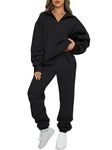 AUTOMET Womens 2 Piece Outfits Long Sleeve Sweatsuits Sets Half Zip Sweatshirts with Joggers Sweatpants, Black, X-Large