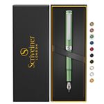 Scriveiner Luxury EDC Fountain Pen (Medium), Stunning Matt Green Pocket Pen, Chrome Finish, Schmidt German Nib, Converter, Best Writing Pen Gift Set for Men & Women, Nice Fancy Office Designer Pen