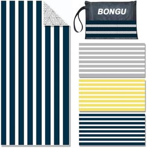 BonGu Beach Towel Oversized Stripe 180x90cm, Quick Dry Sand Free Beach Towels with Travel Bag Soft Beach/Pool Essentials for Men Women (Navy Blue)