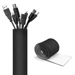 JOTO 130" Cable Management Sleeve, Cuttable Neoprene Cord Management Organizer System, Flexible Cable wrap Cover Wire Hider for Desk TV Computer Office Home Theater -Reversible Black/White, Small