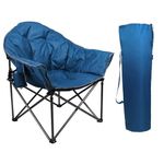 LET'S CAMP Heavy-Duty Oversize Camping Chair Round Moon Saucer Chair Padded Folding Chair with Cup Holder and Carry Bag, Navy