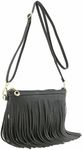 FashionPuzzle Small Fringe Crossbody Bag with Wrist Strap, Charcoal Grey, One Size