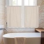 YISURE Beige Linen Textured Kitchen Curtains, Short Small Curtains 36'' for Bathroom Window Farmhouse Cafe Water Repellent Curtains Country Rustic Rod Pocket Laundry Room,36''x36'' 2 Panels