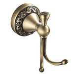 Leyden TM Brass Double Hook Wall Mount Robe Double Hooks Towel Hook, Antique Brass Finish