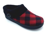 Clarks Angelina Women's Knitted Collar Clog Slipper, Black/Red Plaid, 9