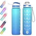 WHIPY 1L Water Bottle with Straw - Leak-Proof & BPA Free Reusable Sports Bottle - Motivational Time Markings for Hydration Durable Drink Bottle for Gym, Sports, Outdoor, Cycling (Green & Blue)