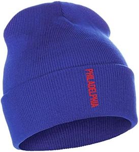 Daxton Vertical USA Cities Cuffed Beanie Winter Knit Hat Skully Cap, Philadelphia Royal Red