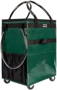 Reusable Grocery Bag On Wheels Shopping Trolley with 8 Pockets and Zipper Cover Foldable Rolling Tote, Heavy Duty Handles, Carries Up to 22 LBS (Small, Green)
