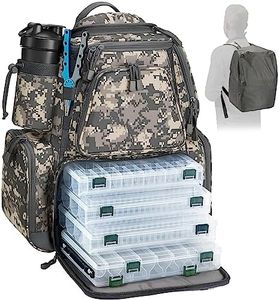 Piscifun Fishing Tackle Backpack with 4 Tackle Boxes, Large Capacity Waterproof Fishing Tackle Bag with Protective Rain Cover Digital Camouflage