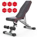 YOLEO Folding Weight Bench, Multifunctional Training Fitness Bench, Abdominal Trainer, Incline Bench with 6-Way Adjustable Backrest/3-Way Adjustable Seat Cushion, Load 250 kg (Elegant Black/Red)