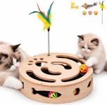 JUJOMAT Cat Nail File Scratcher Scratch Box & Claw Care Board, Round Wooden