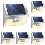 Solar Lights Outdoor Motion Sensor- Stainless Steel Led Security Lights IP65 Waterproof, 3 Lighting Modes, Warm White Brushed Nickel Pir Flood Lights for Wall Garden Yard Path - 6 Pack(Silver)