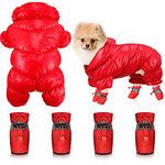 Winter Puppy Warm Coat and Shoes Set Dog Snow Jacket Waterproof Fleece Dog Snowsuit Full Body Puffer Jacket Vest Boots Paw Protectors with Reflective Strap for Small Dog Puppy Outdoors Walking