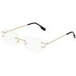 Ggpyyon Rimless Rectangle Sunglasses for Women Men,Retro Frameless Eyewear Sun Glasses(Gold/Clear)