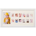 WOOD SIDE ORBIS My First Year Photo Moments Baby Keepsake Frame with Double Mat, Stand and Hangers, Gift for Mother or Parents - White