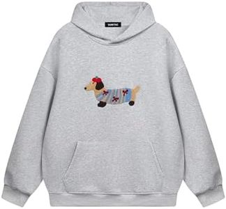 Vamtac Weiner Dog Hoodies Mens Oversized Hoodie Pullover Hooded Graphic Sweatshirt Embroidered Dachshund 2026 Trendy Tops Grey