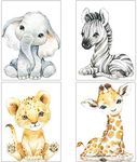 metagio 4 PCS Baby Wall Art Pictures Jungle Animal Theme Nursery Decor Children Bedroom Pictures Cartoon Safari Animals Nursery Wall Art (21 x 30cm)