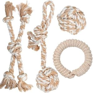 PetiFine Chew Toys for Dogs 4 Pack, Dog Rope Toy for Aggressive Chewers, Interactive Rope Ball Natural Cotton, Dog Tug of War Toy for Teeth Cleaning
