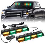 XRIDONSEN Amber Green Emergency Dash Strobe Lights Safety Flashing Warning Hazard Interior Front/Rear Windshield Deck Split Light Bar w/Digital Display Controller for Construction Vehicles Trucks