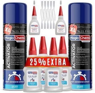 Magic Chems CA Glue with Activator (4 x 3.5 oz + 2 x 16.9 fl oz), Cyanoacrylate Glue and Activator, Super Glue withActivator, CAGlue and Accelerator (2 Pack)