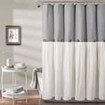 Lush Decor Linen Button Farmhouse Shower Curtain Pleated Two Tone Design for Bathroom, 72"W x 78"L, Gray & White