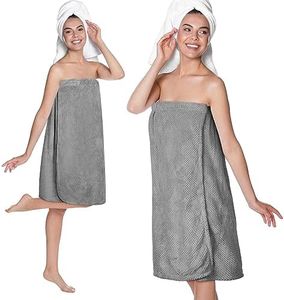 SATINIOR 2 Pcs Towel Wrap for Women Lightweight Spa Robe with Adjustable Closure Elastic Top Soft Bathrobe Spa Wrap (Gray)