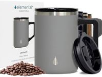 Elemental Insulated Coffee Mug - Triple-Wall Stainless Steel Summit Travel Cup for Hot and Cold Drinks - Thermal Coffee Mug with Lid and Handle for Camping, Office & Travel 16oz - Graphite